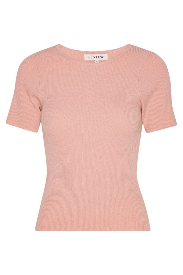 A-View - Rib Knit Short Sleeve Top - 298 Rose Online now