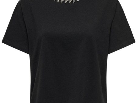 Only - Onlkiara Life S S O-Neck Top - 4635103 Black Rhinestone+Metal Decoband For Cheap