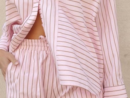 Neo Noir - Gili Multi Stripe Shirt - Light Pink For Sale