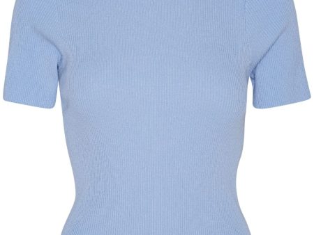 A-View - Rib Knit Short Sleeve Top - 282 Light Blue Hot on Sale