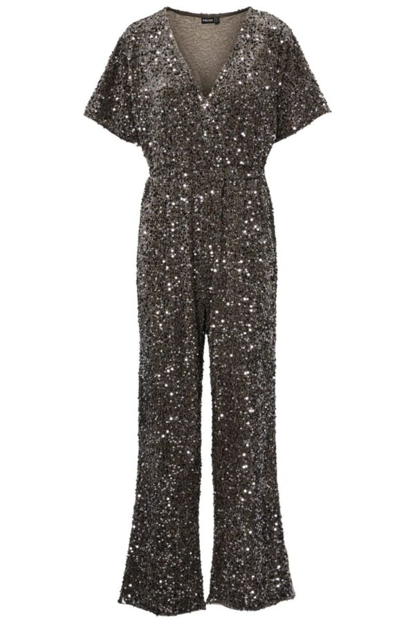 Pieces - Pckam Ss Jumpsuit - 4641546 Morel Silver Sequins on Sale