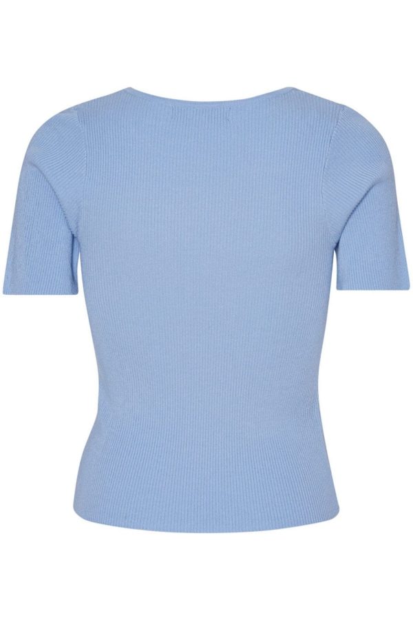 A-View - Rib Knit Short Sleeve Top - 282 Light Blue Hot on Sale