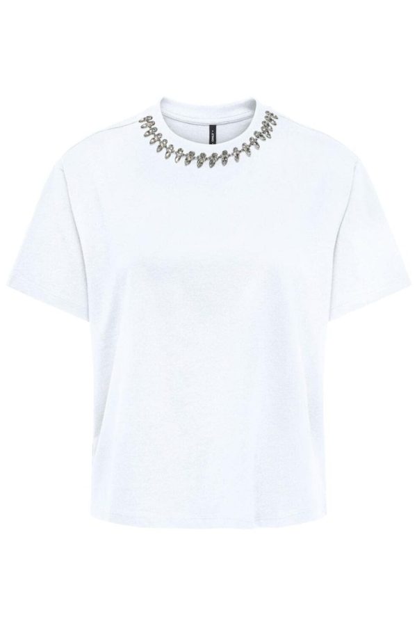 Only - Onlkiara Life S S O-Neck Top - 4702661 Bright White Rhinestone+Metal Decoband Online