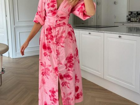 BYIC - Adelic Long Dress - apfp Abstract Pink Flower Print Sale