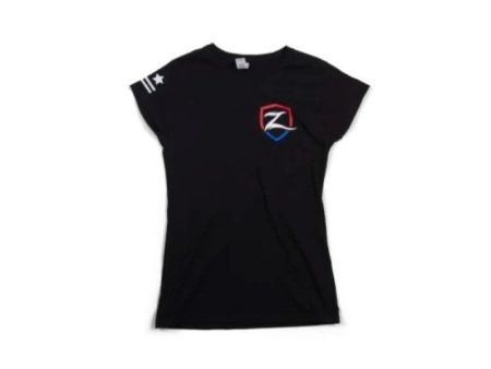 Zone Offroad Black Premium Cotton T-Shirt w  Patriotic Zone Logos - Womens - L For Sale