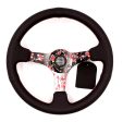 350MM DEEP DISH STEERING WHEEL LEATHER SUEDE SAKURA For Sale