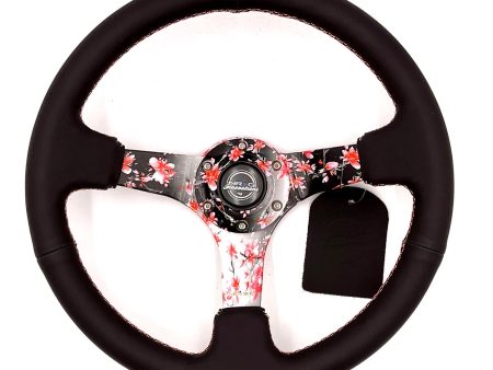 350MM DEEP DISH STEERING WHEEL LEATHER SUEDE SAKURA For Sale