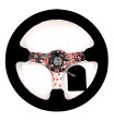 350MM DEEP DISH STEERING WHEEL LEATHER SUEDE SAKURA For Sale