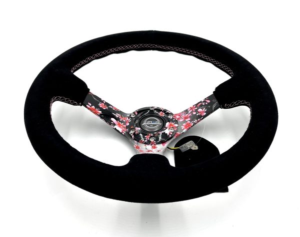 350MM DEEP DISH STEERING WHEEL LEATHER SUEDE SAKURA For Sale