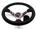 350MM DEEP DISH STEERING WHEEL LEATHER SUEDE SAKURA For Sale